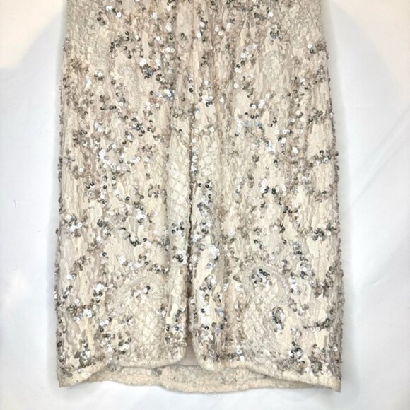 Aidan Mattox Silver Cream Sequin and Lace Neutral Mini Cocktail Dress Size 6 - Picture 10 of 15